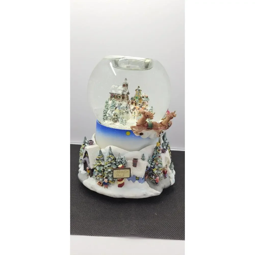 PartyLite Christmas Musical Snow Globe Santa Sleigh Village Lighted AS IS